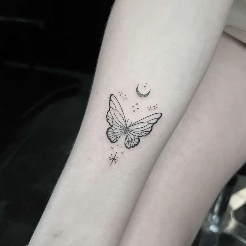 Fineline Butterfly Forearm Tattoo