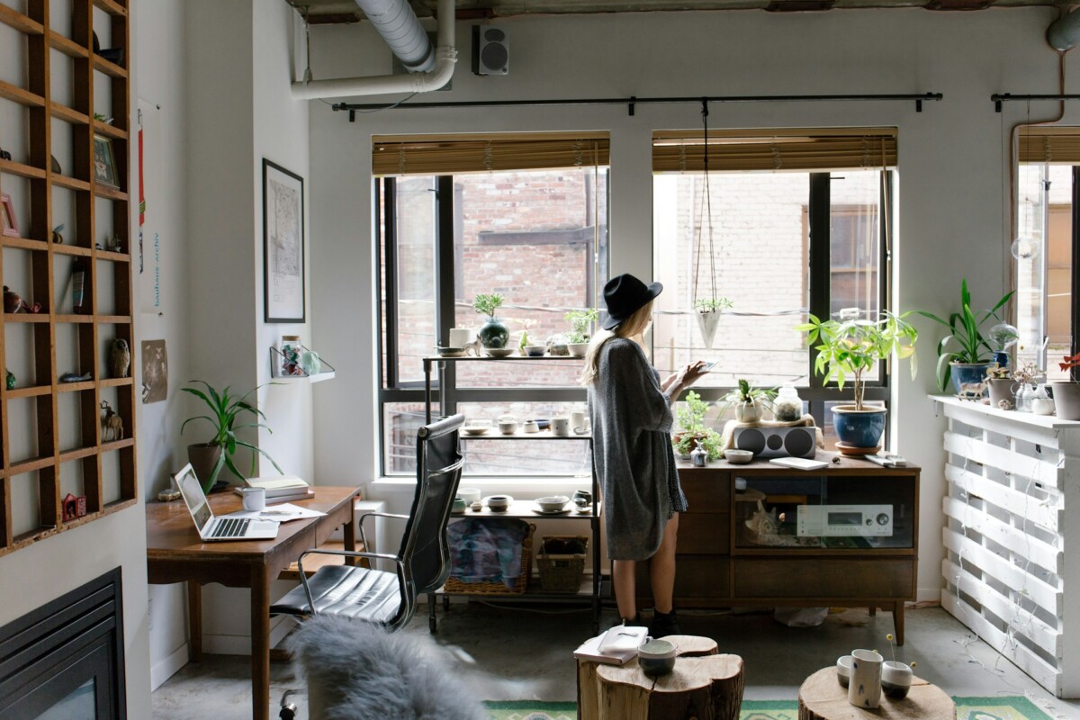 person standing at the living room